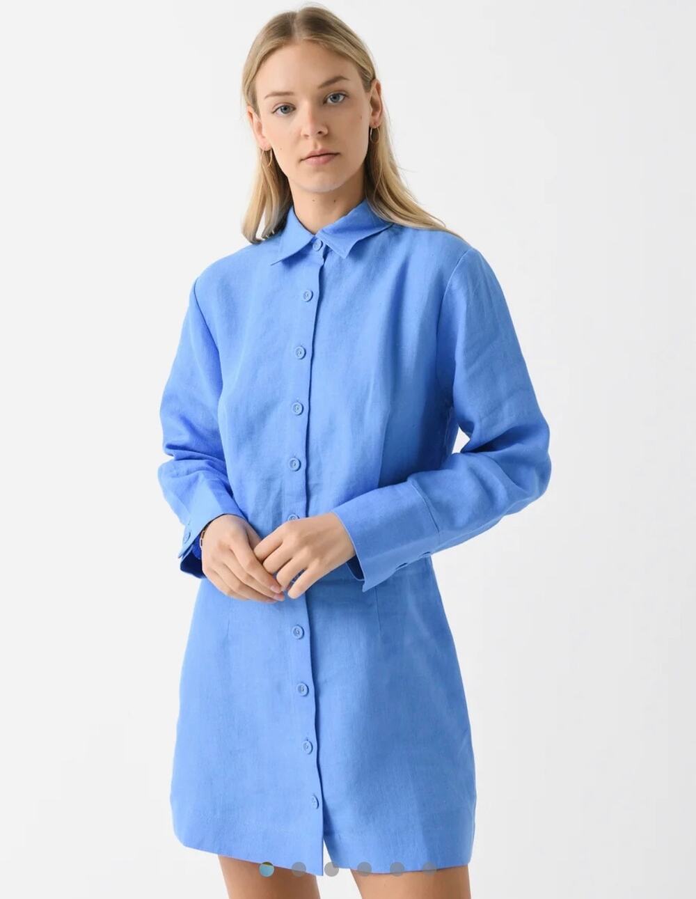 Casa Raki Lea Linen Long Sleeve Mini Dress Size Small